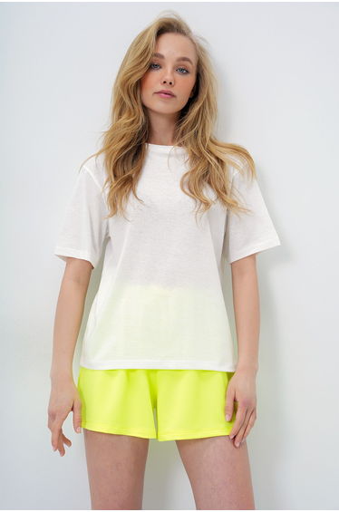 Women's Lemon Yellow Cotton Basic T-Shirt and Tie-Up Shorts Combed Cotton Bottom Top Set