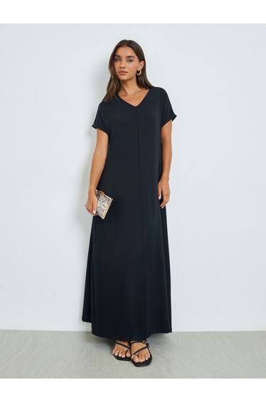 Black V Neck Under Abaya Dress
