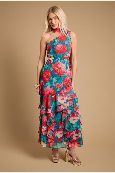 Asymmetric Midaxi Frill Dress With Scarf