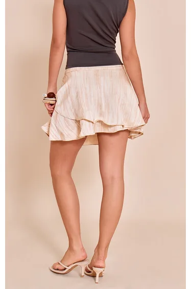 Cream Printed Peachskin Floaty Mini Skirt