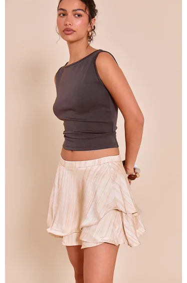 Cream Printed Peachskin Floaty Mini Skirt