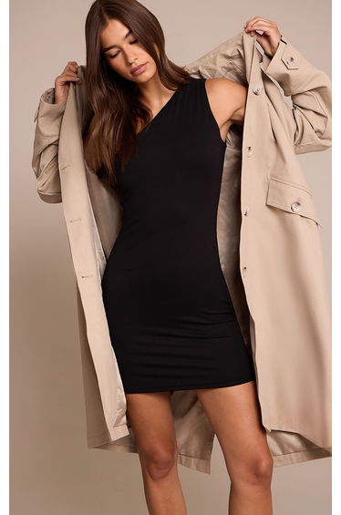 Black Soft Touch Jersey One Shoulder Bodycon Dress