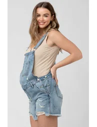 Denim Short Maternity Overalls - 1