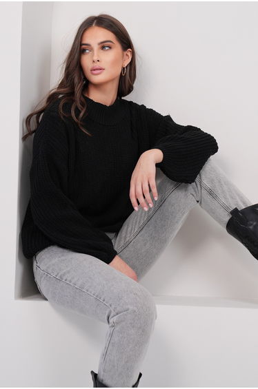 Women's Black Half Turtleneck Oversized Knitwear Sweater