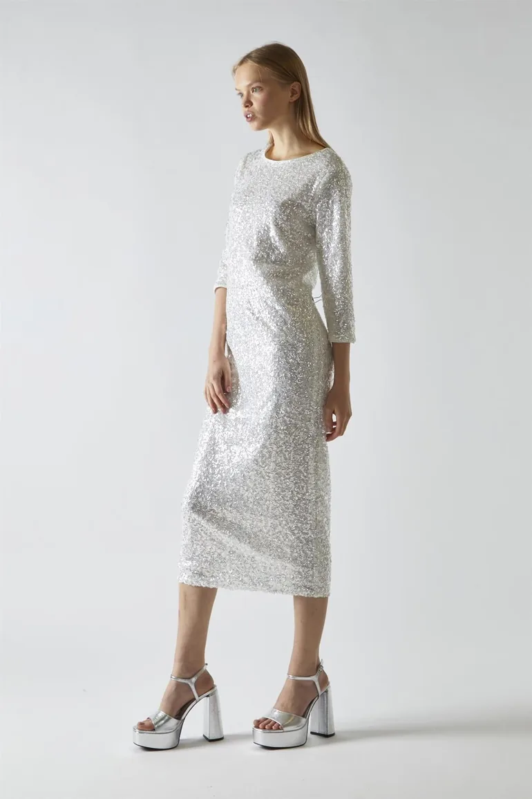 Silver-Iridescent Sequin A-Line Midaxi-Dress Glamorous Silver : Party  Dresses : VogaCloset Oman