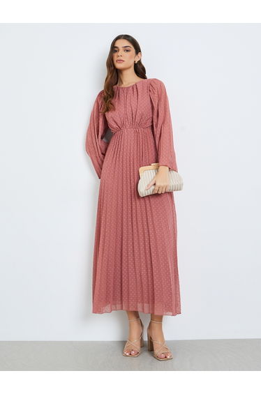 Women Pink Dobby Fabric A-Line Maxi Dress
