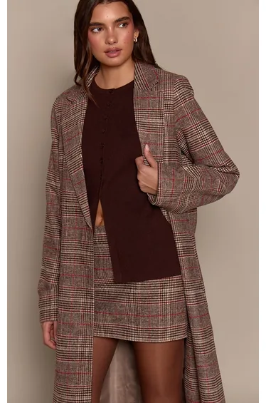 Brown Tartan Wool Look Mini Skirt