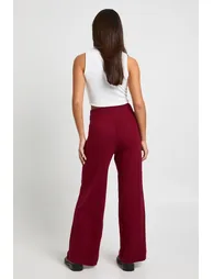 Petite Wide Leg Rib Knit Trouser - burgundy - 1
