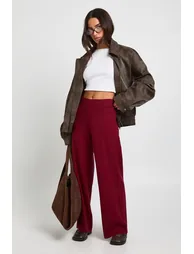 Petite Wide Leg Rib Knit Trouser - burgundy