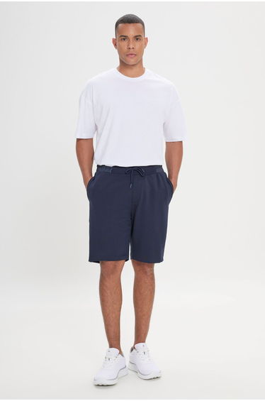 Men's Navy Blue Standard Fit Regular Cut Casual Knitted Shorts