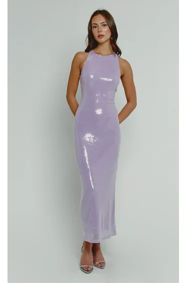 Lilac Sequin Cross Back Maxi Dress