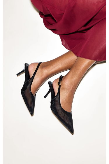 Black Mesh Pointed Toe Sling Back