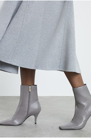 Grey Chisel Toe Heeled Ankle Boots