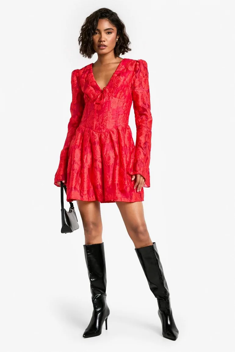 red floral skater dress Red Rose Floral Skater Dress: Women's Casual Travel Clothing