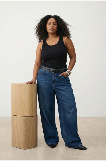Black Pool Collar Basic Camisole Knitted Plus Size Undershirt