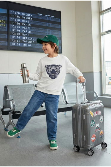 Ecru Boy Seasonal-Thin Tiger Patterned Cotton Knitted Sweatshirt