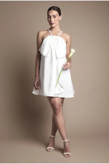 Strappy Bow Detail Voluminous Mini Wedding Dress