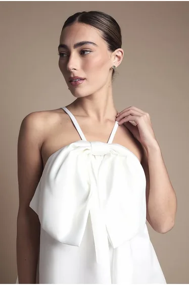 Strappy Bow Detail Voluminous Mini Wedding Dress