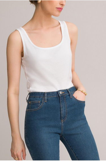 Cotton Mix Vest Top with Scoop Neck