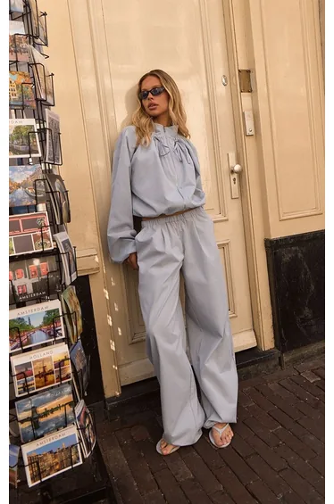 Ice Blue Barrel Leg Trousers