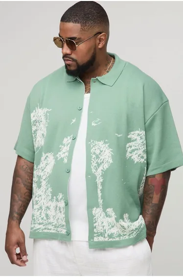 قميص محبوك جاكار بطبعة - للمقاسات الكبيرة