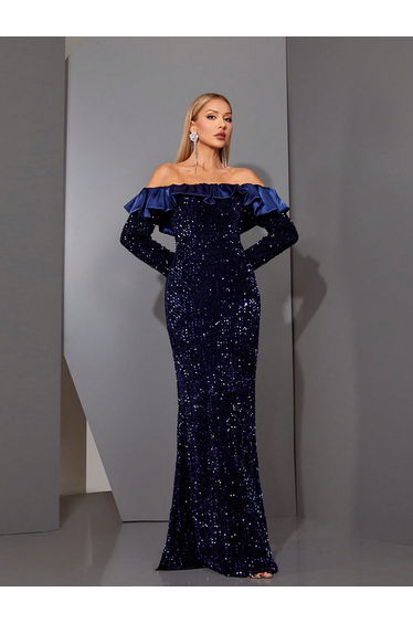 Leely Elegant Off The Shoulder Long Sleeve Party Dress