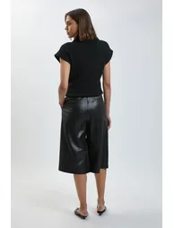 Faux Leather Tab Detail Culottes - 2
