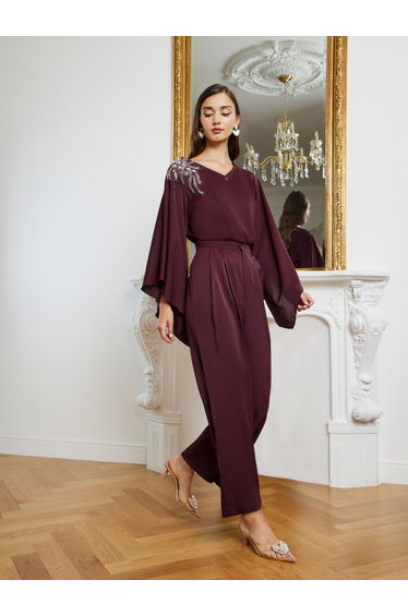 Women Embellished Top and Wide Leg Pants Co-Ords