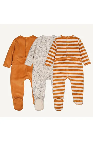 Set of 3 Babygrow Pyjamas in Velour with Fox Print
