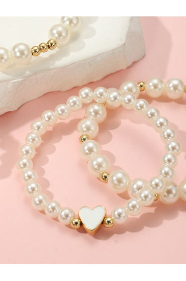 Set of 4 - Faux Pearl Beaded Bracelet