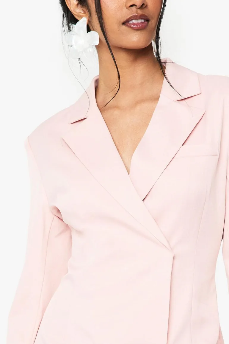 pink oversized blazer dress Oversized Button Front Structured Blazer In Pink Satin | EGO US