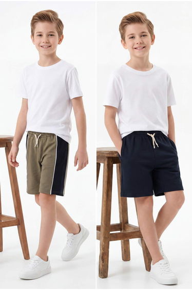 Navy Blue Plain Knitted Shorts & Bermuda