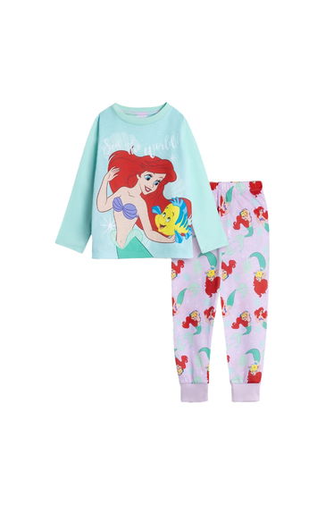 The Little Mermaid Girls Ariel & Flounder Long Pyjama Set - Blue/Purple