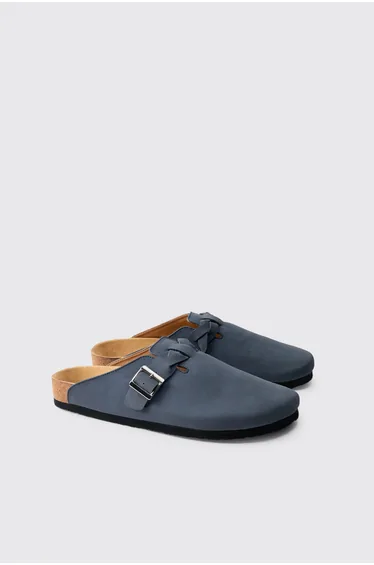Faux Suede Mule - slate blue