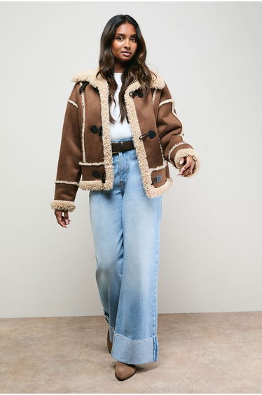Shearling Trim Aviator Jacket