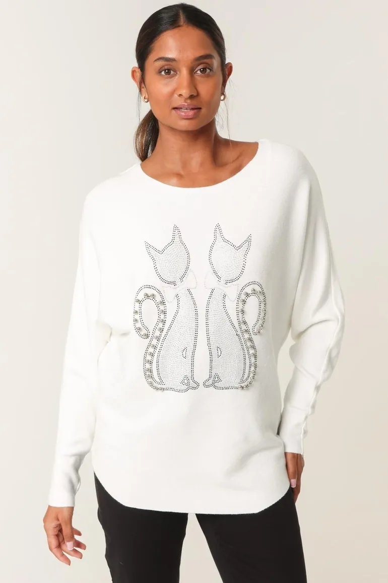 Embellished Cat Jumper