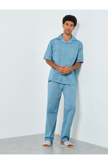Blue Cotton Relaxed Shirt and Pyjama Set