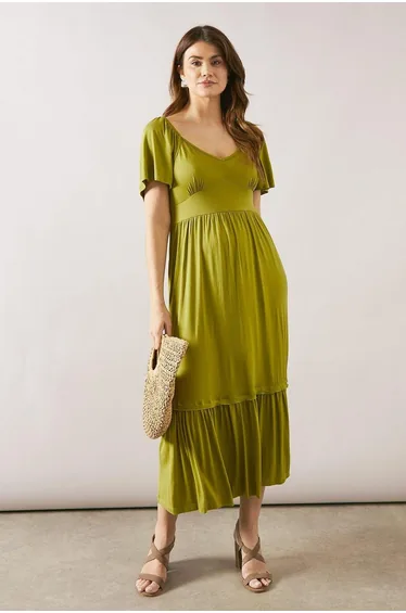 Viscose Jersey Ruffle Midi Dress