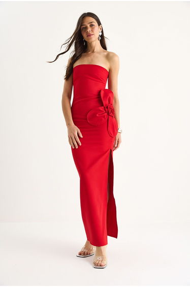 LUCCI Strapless Floral Maxi Dress with Bow Detail