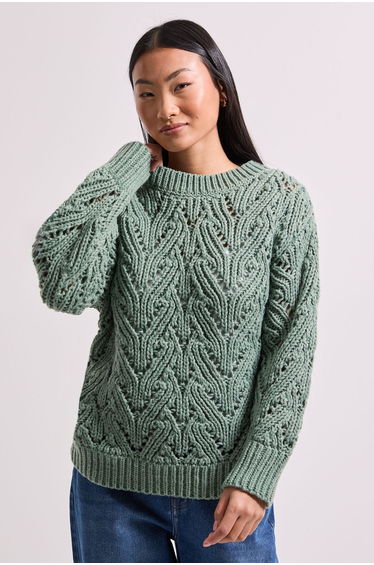 Petite Cable Pointelle Crew Neck Jumper
