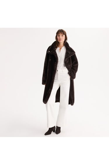 Long Fluffy Coat with Button Fastening