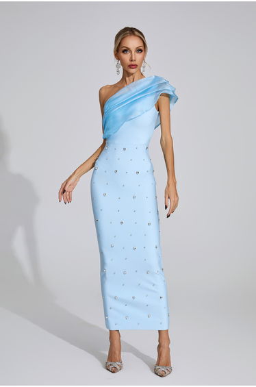 Broderick Rose Blue Diamond Bandage Dress