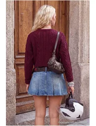 Burgundy Hair Weave Wide Fit Knitwear Sweater - 6
