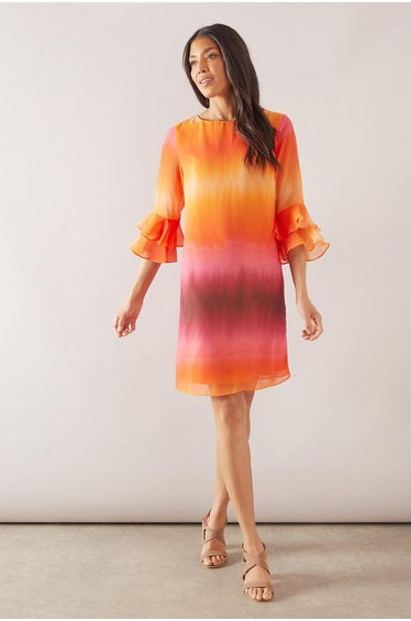 Ombre Print Flute Sleeve Shift Dress