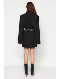 فستان قميص بتصميم بشكل A بأكمام طويلة - أسود - 4