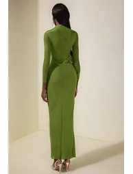 Mesh Gathering Long Sleeve Maxi Dress - 1