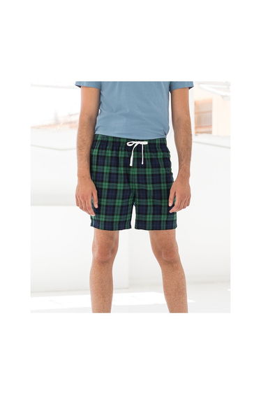 Skinni Fit Mens Tartan Lounge Shorts - Navy/Green Check