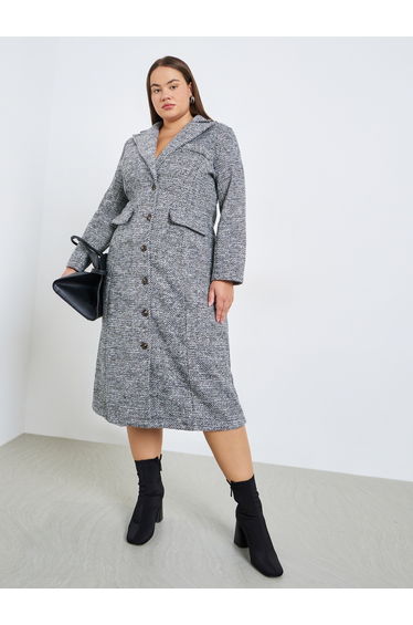 Plus Size Tweed Look Midi Blazer Dress