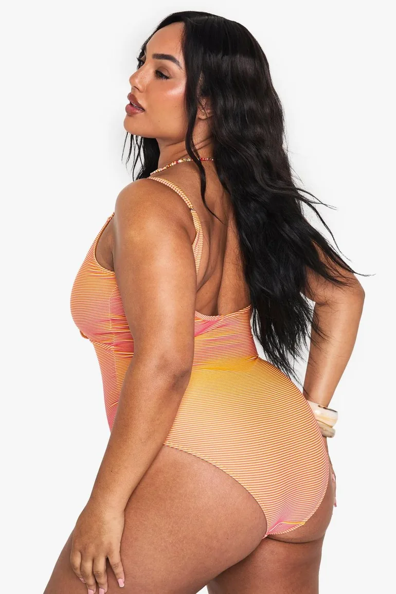 TEXTURED STRIPE CUTOUT SWIMSUIT - orange - 1