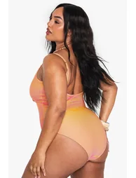 TEXTURED STRIPE CUTOUT SWIMSUIT - orange - 1